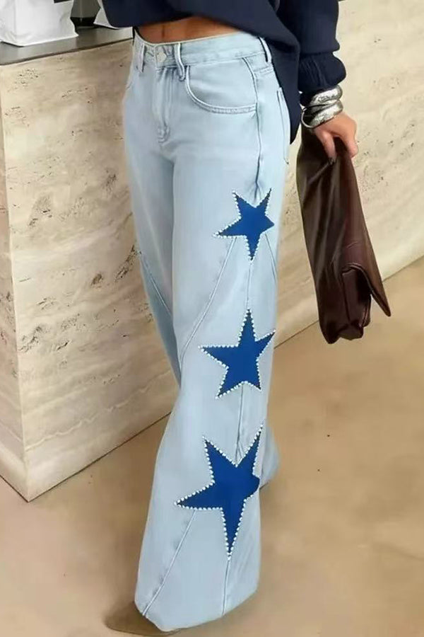 Jessy – Woman's Star Detail Wide-Leg Jeans
