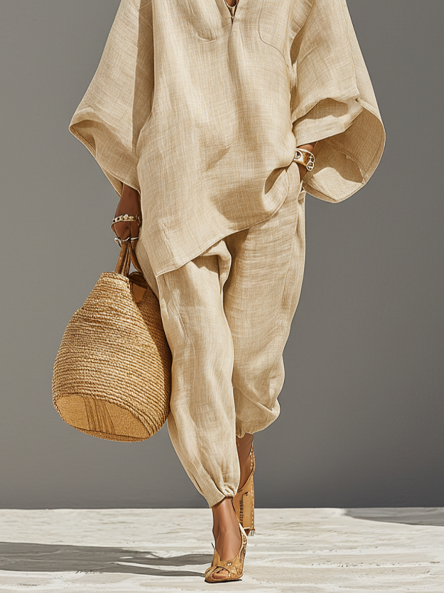 Serona - Women’s Textured Linen Two-Piece Set