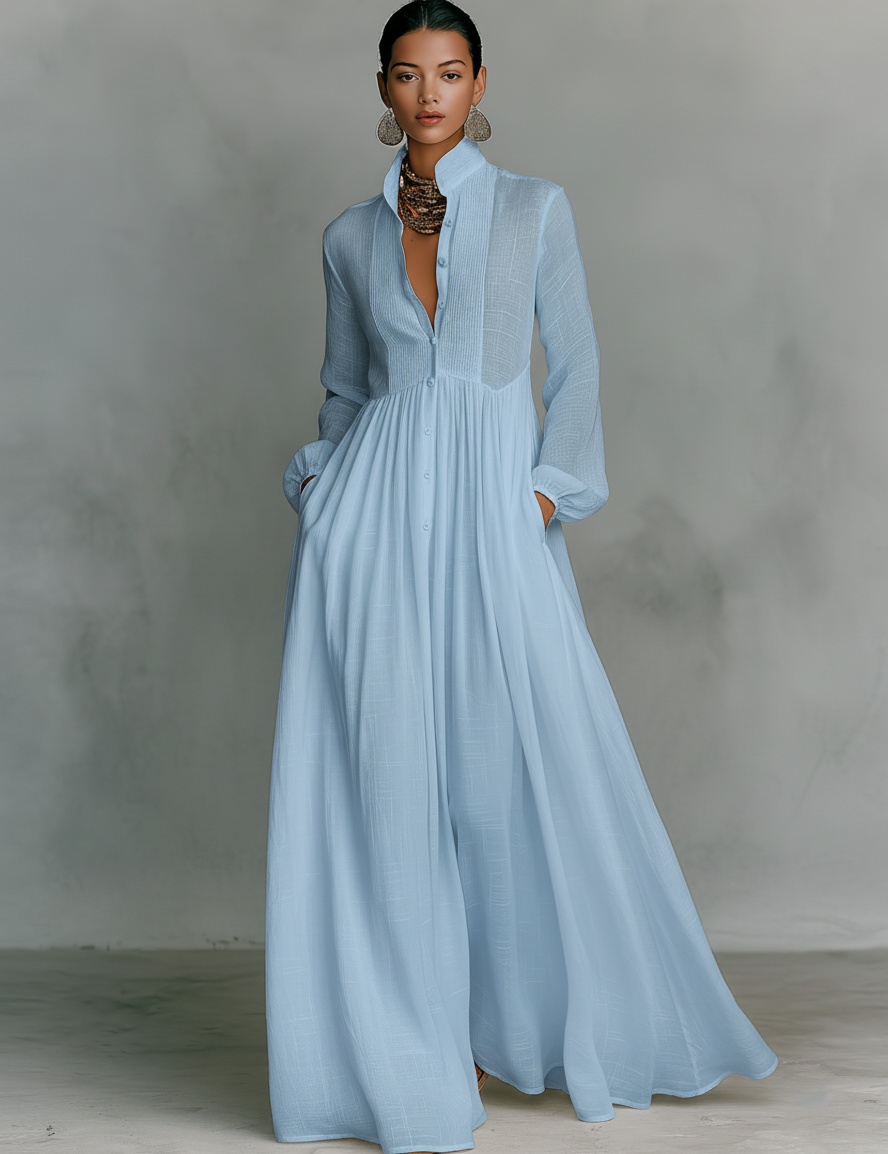 Elowara | Cotton Linen Patchwork Maxi Dress