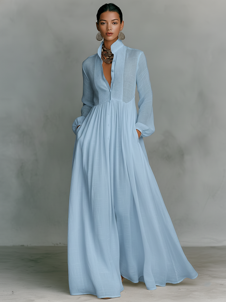Elowara | Cotton Linen Patchwork Maxi Dress