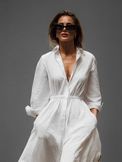 Lioressa - Women’s Linen Shirt Midi Dress