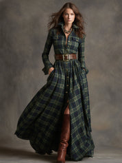 Bravira | Plaid Belted Lapel Maxi Dress