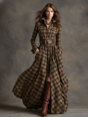 Bravira | Plaid Belted Lapel Maxi Dress