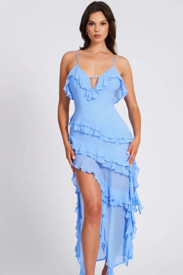 Aiah | Women’s Ruffled Asymmetrical Spaghetti Strap Dress