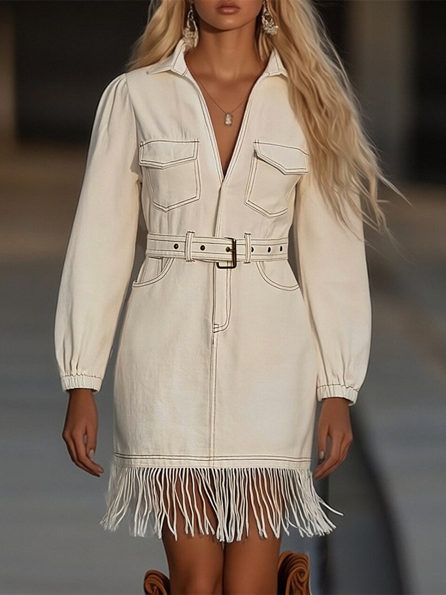 Varelle | Tassel Splice Denim Mini Dress