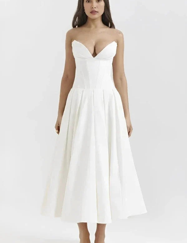 Laarni | Women’s Boned Bodice Full Skirt Midi Dress