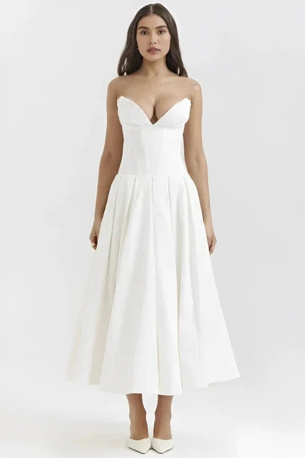 Laarni | Women’s Boned Bodice Full Skirt Midi Dress