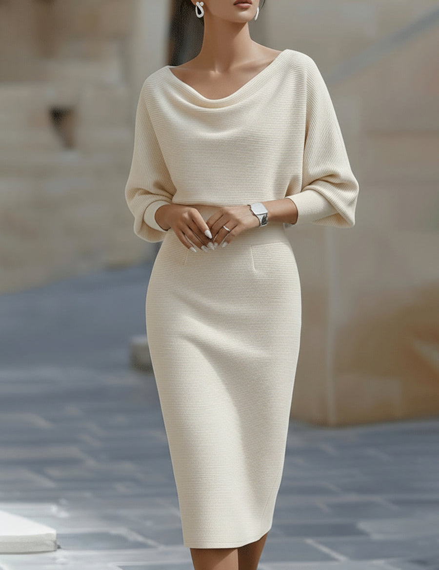 Valeria | Women’s Draped Cowl Neck Midi Dress