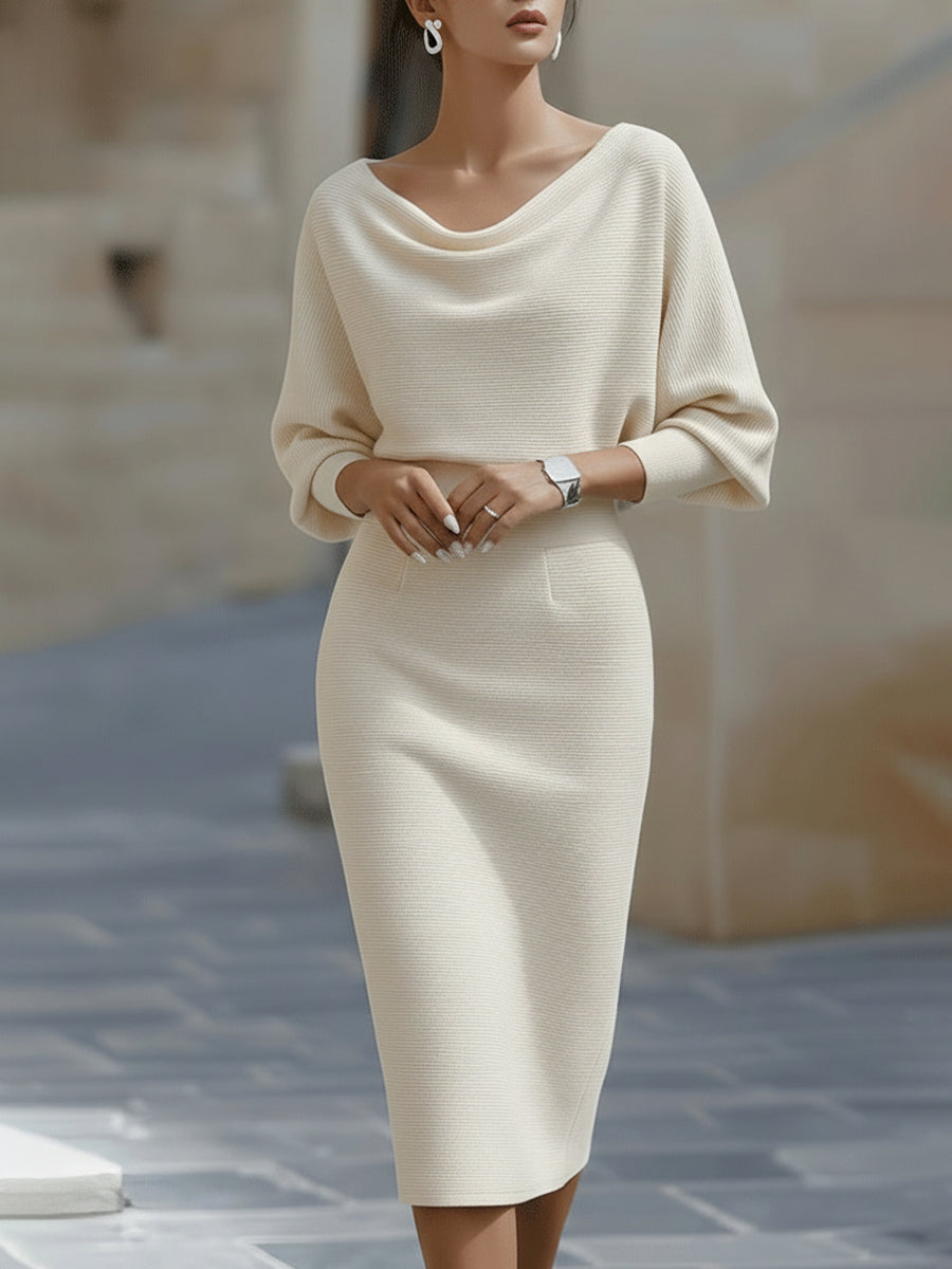 Valeria | Women’s Draped Cowl Neck Midi Dress