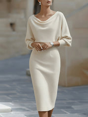 Valeria | Women’s Draped Cowl Neck Midi Dress