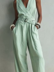 Aurelia | Women’s Linen V-Neck Sleeveless Jumpsuit