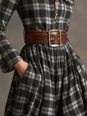Bravira | Plaid Belted Lapel Maxi Dress