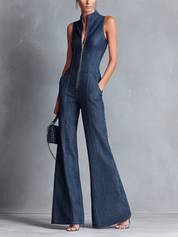 Denovira - Women’s Denim Flared Jumpsuit