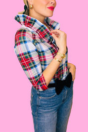 Elowen – Plaid Ruffle Neck Blouse