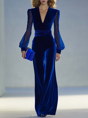 Velmira | Velvet Mesh Sleeve Jumpsuit