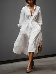 Lioressa - Women’s Linen Shirt Midi Dress