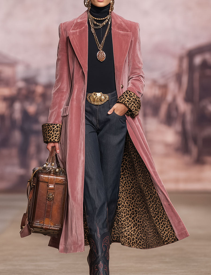 Leovara | Velvet Leopard Panel Coat