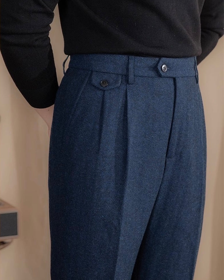 Mayfair | Men’s Herringbone Wool Pleated Trousers