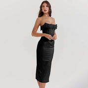 Sharlene | Women’s Strapless Stretch Satin Dress with Lace-Up Back