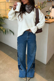 Jessy – Woman's Star Detail Wide-Leg Jeans