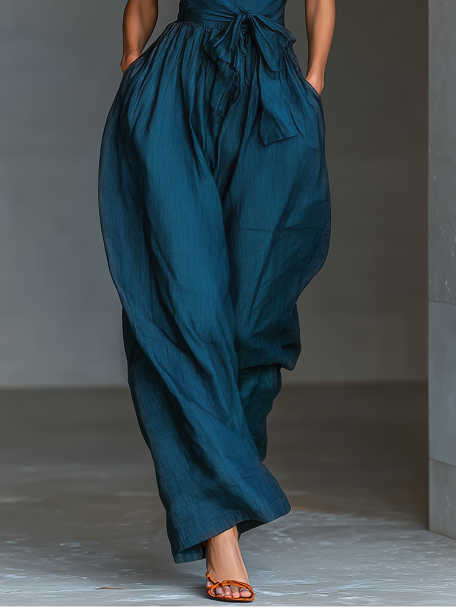 Navira - Women’s Linen Cross Halter Wide Leg Jumpsuit
