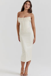 Sharlene | Women’s Strapless Stretch Satin Dress with Lace-Up Back