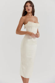 Sharlene | Women’s Strapless Stretch Satin Dress with Lace-Up Back