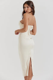 Sharlene | Women’s Strapless Stretch Satin Dress with Lace-Up Back