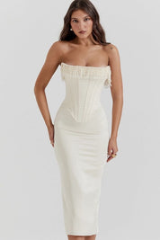 Sharlene | Women’s Strapless Stretch Satin Dress with Lace-Up Back
