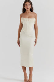 Sharlene | Women’s Strapless Stretch Satin Dress with Lace-Up Back
