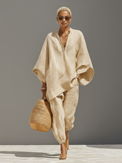 Serona - Women’s Textured Linen Two-Piece Set