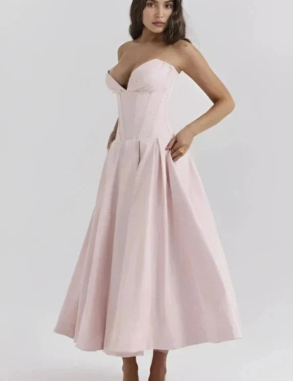 Laarni | Women’s Boned Bodice Full Skirt Midi Dress
