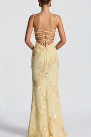Floréa – 3D Floral Embroidered Bodycon Maxi Dress