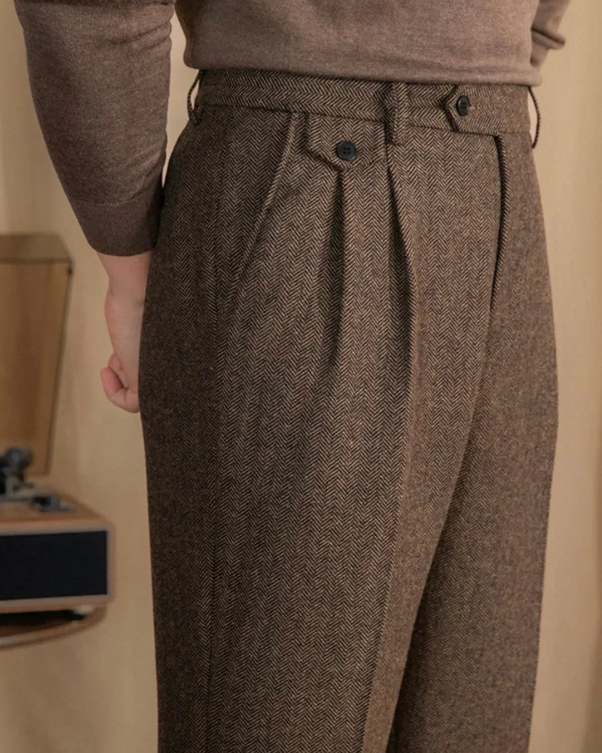 Mayfair | Men’s Herringbone Wool Pleated Trousers