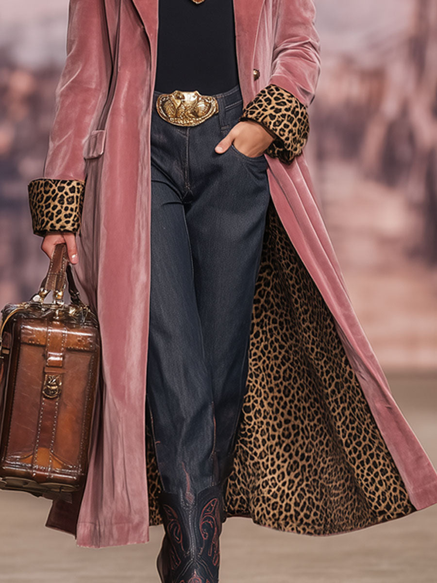 Leovara | Velvet Leopard Panel Coat