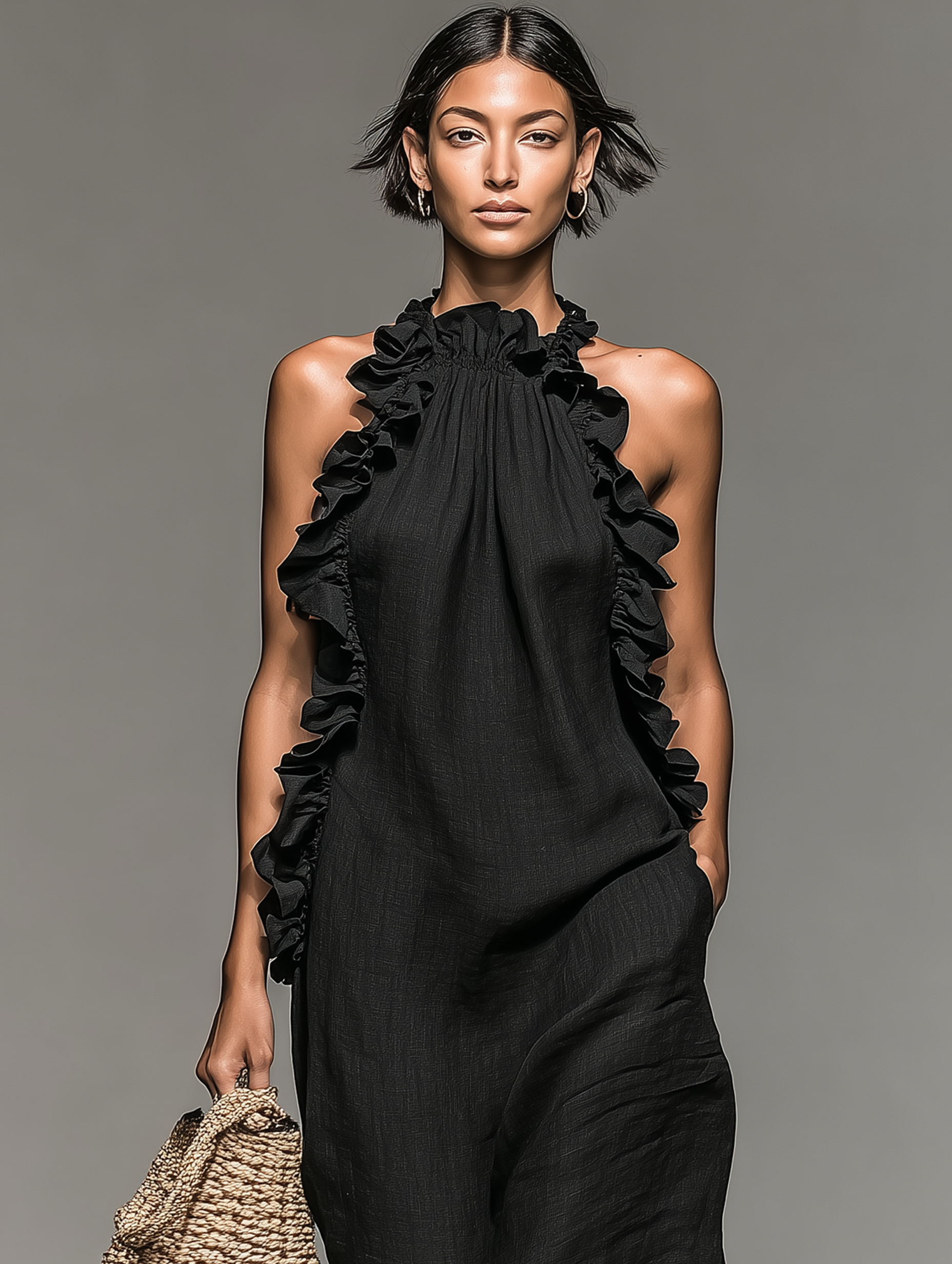 Alvera | Linen-Blend Ruffle Maxi Dress