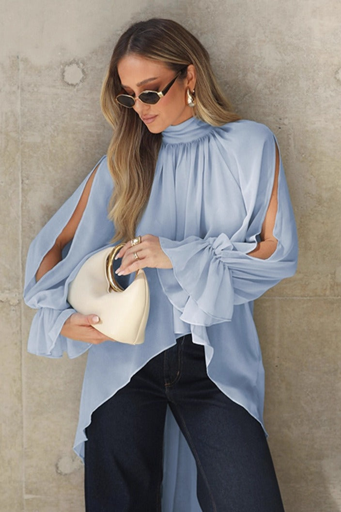 Eliré – Ruffle Turtleneck Flare Sleeve Blouse