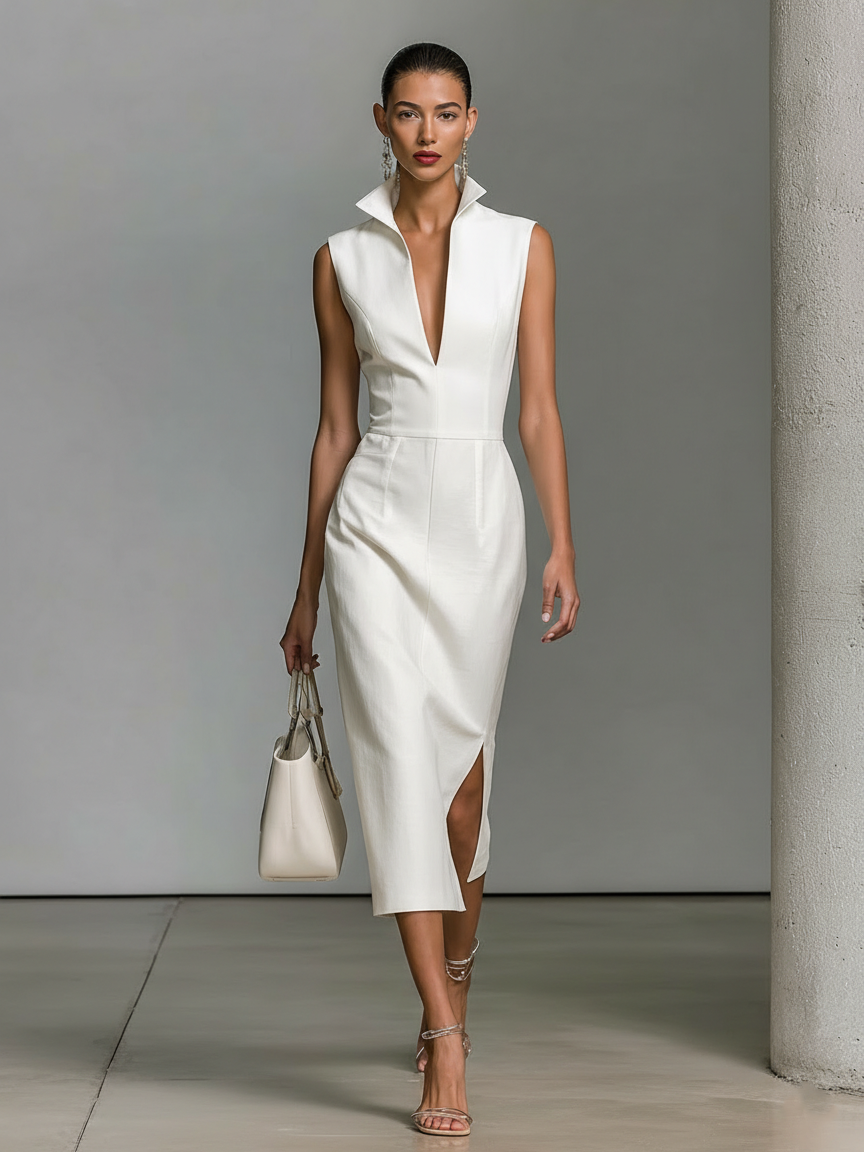 Seralyn - Women’s Linen Blend Sleeveless Midi Dress