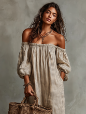 Lunavira - Women’s Off Shoulder Linen Maxi Dress