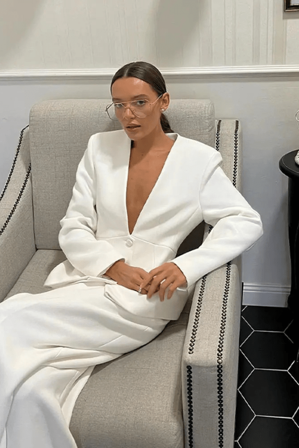 Jerica | Women’s V-Neck Top & Pants Set with Long Coat
