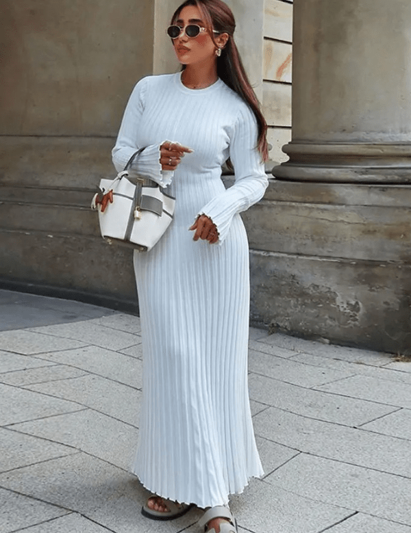 Maeve | Women’s Knit Long Dress with Ruffled Hem