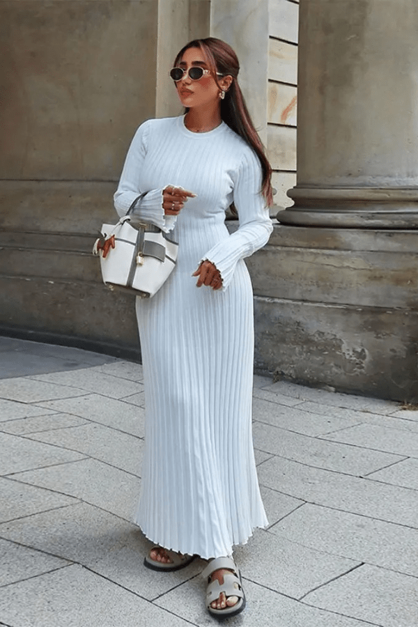 Maeve | Women’s Knit Long Dress with Ruffled Hem