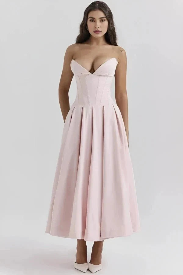Laarni | Women’s Boned Bodice Full Skirt Midi Dress