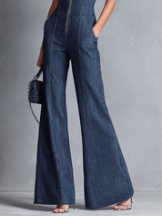 Denovira - Women’s Denim Flared Jumpsuit