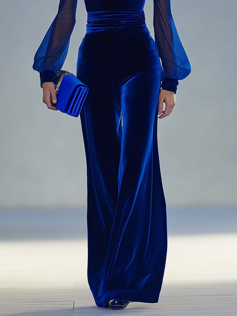 Velmira | Velvet Mesh Sleeve Jumpsuit