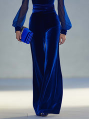 Velmira | Velvet Mesh Sleeve Jumpsuit