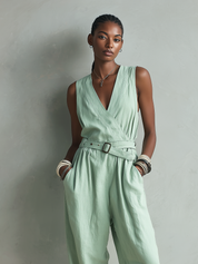 Aurelia | Women’s Linen V-Neck Sleeveless Jumpsuit