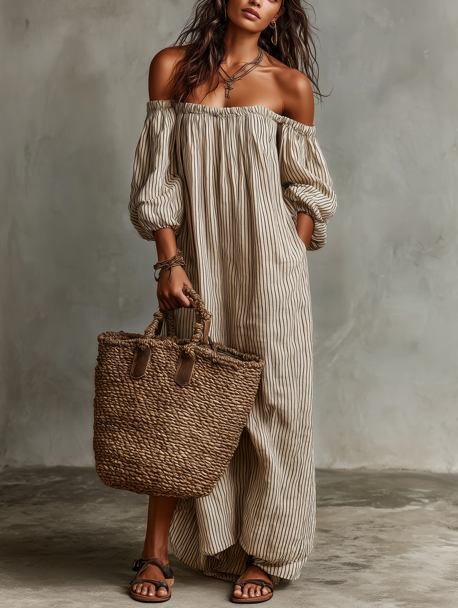 Lunavira - Women’s Off Shoulder Linen Maxi Dress