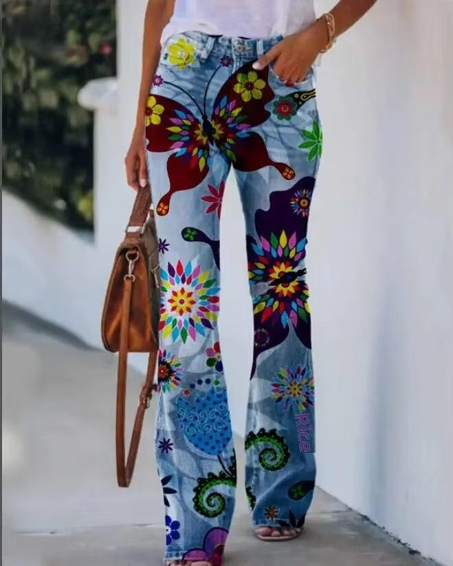Florisse | Women’s Floral Print Denim Jeans