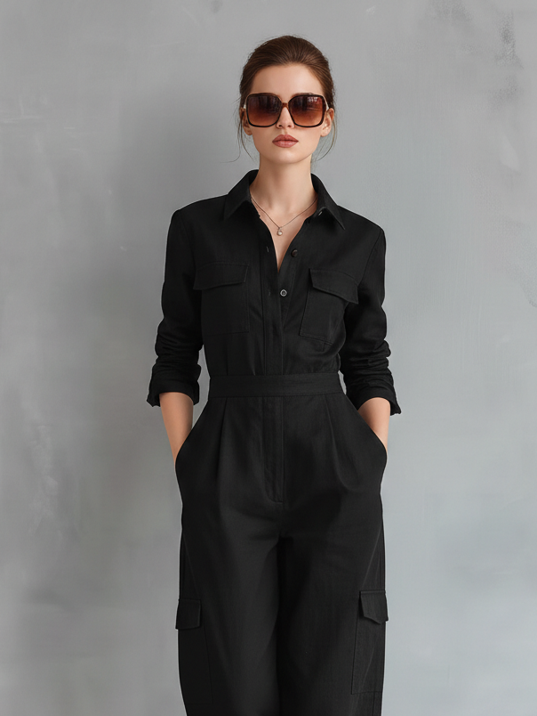Cirevona - Women’s Cotton Linen Shirt Jumpsuit